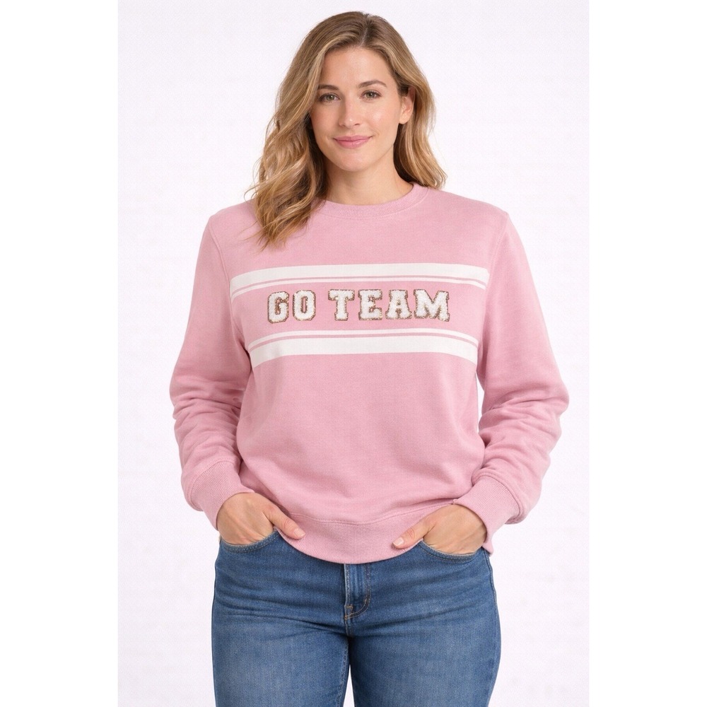 Feeling Festive Baby Pink Go Team Gold Sequin‎ Pullover Sweater Size Small